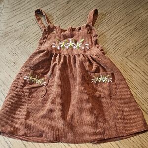 Brown Corduroy Dress with Floral Embroidery Size 4-5